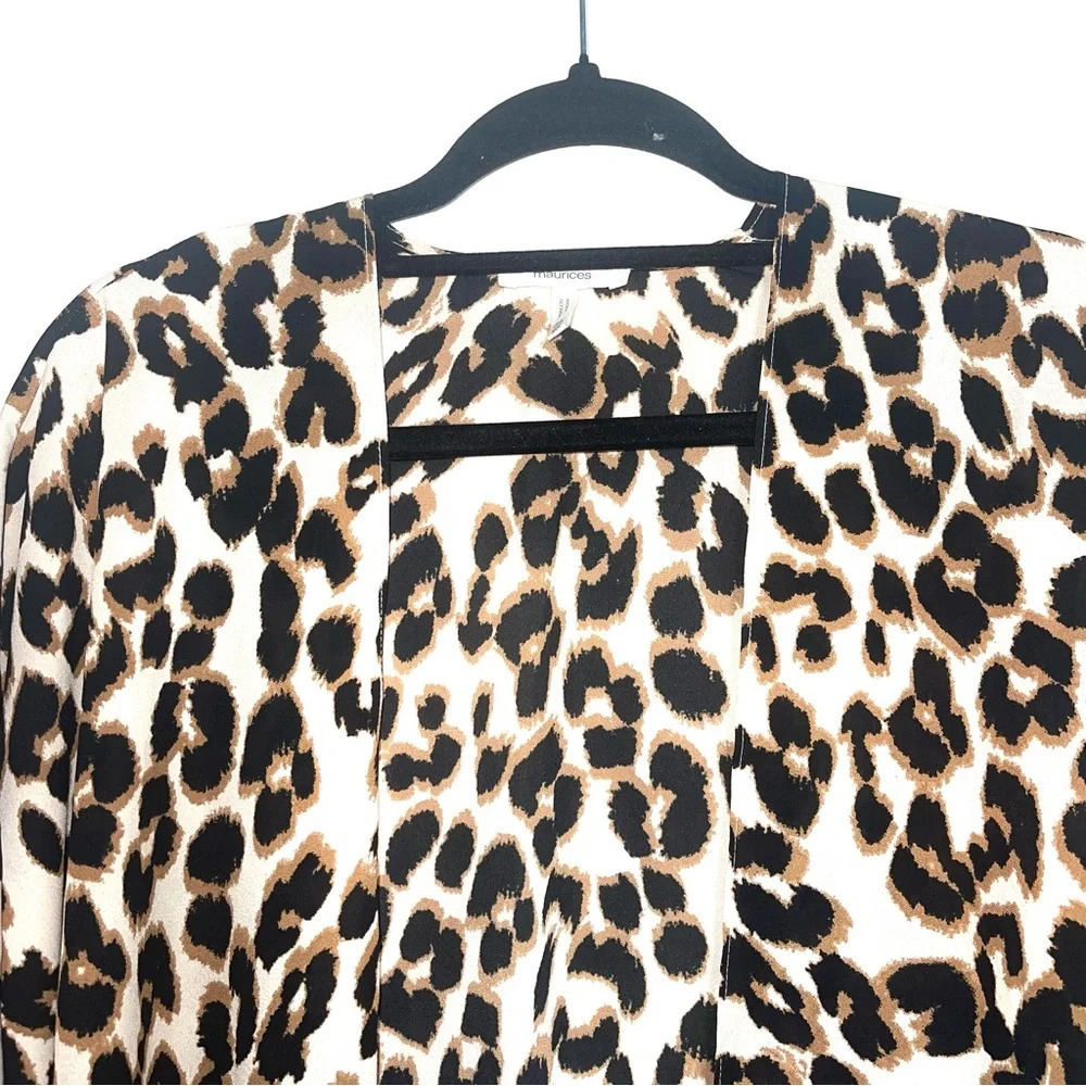 Maurices Brown & Black Leopard Print Open Front Kimono One Size Women’s - Picture 3 of 9